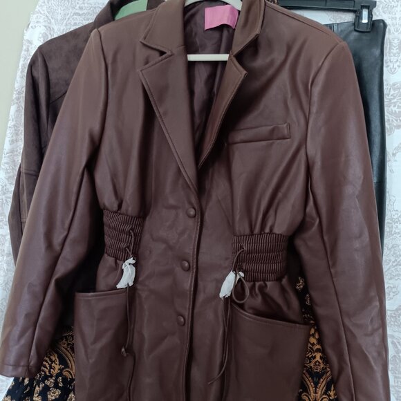 Women's Chocolate Brown Mousse Faux Leather Jacket - Picture 12 of 12
